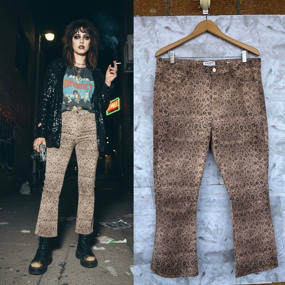 frame Le Crop Mini Boot Leopard Snake Print Jeans - Size 33 - Indie Sleaze
